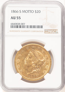 1866-S $20 MOTTO Liberty Double Eagle NGC AU55 (521828021)