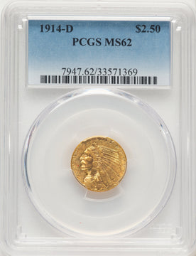 1914-D $2.50 Blue Gradient Indian Quarter Eagle PCGS MS62 1914-D $2.50 Blue Gradient Indian Quarter Eagle PCGS MS62