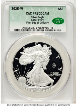 2025-W Proof Silver Eagle Privy Laser Engraved 1 oz First Day Of Delivery CACG PR70 2025-W Proof Silver Eagle Privy Laser Engraved 1 oz First Day Of Delivery CACG PR70