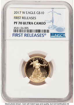 2017-W Proof Gold Eagle 1/4 oz FR Blue NGC PF70