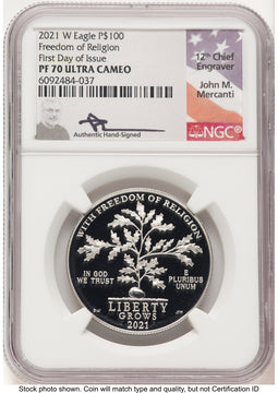 2021-W Proof Platinum Eagle 1 oz FDI John NGC PF70 Mercanti