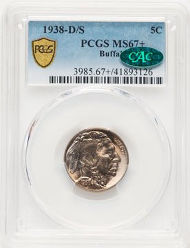 1938-D/S 5C Buffalo CAC Buffalo Nickel PCGS MS67+