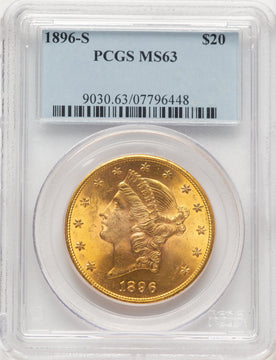 1896-S $20 Liberty Double Eagle PCGS MS63 1896-S $20 Liberty Double Eagle PCGS MS63