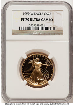 1999-W Proof Gold Eagle 1/2 oz Brown Label NGC PF70