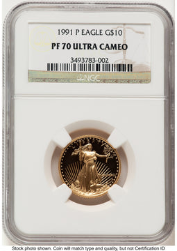 1991-P Proof Gold Eagle 1/4 oz Brown Label NGC PF70