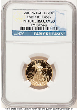 2015-W Proof Gold Eagle 1/4 oz ER Blue NGC PF70