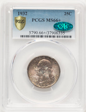 1932 25C CAC Washington Quarter PCGS MS66+