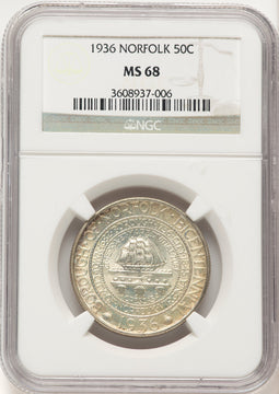 1936 50C Norfolk Commemorative Silver NGC MS68 (522320053)