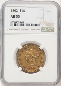 1862 $10 Liberty Eagle NGC AU55