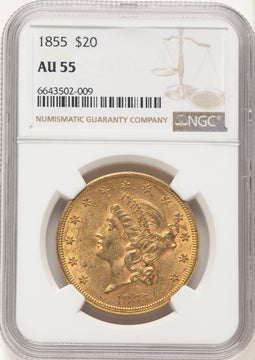 1855 $20 Liberty Double Eagle NGC AU55 (522527006)
