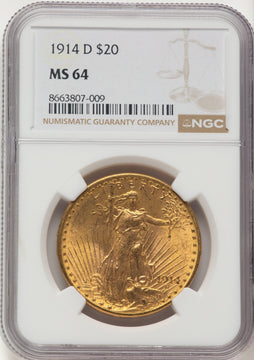 1914-D $20 Saint-Gaudens Double Eagle NGC MS64