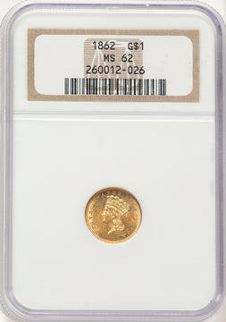 1862 G$1 Gold Dollar NGC MS62