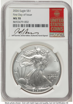 2026 Silver Eagle FDI Jeff Garrett Red Book NGC MS70 2026 Silver Eagle FDI Jeff Garrett Red Book NGC MS70