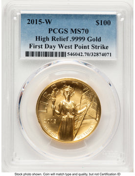 2015-W G$100 American Liberty High Relief FDI Blue Gradient West Point Strike PCGS MS70