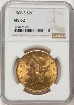 1906-S $20 Liberty Double Eagle NGC MS62 1906-S $20 Liberty Double Eagle NGC MS62