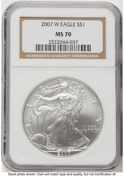 2007-W Burnished Silver Eagle 1 oz Brown Label NGC MS70 2007-W Burnished Silver Eagle 1 oz Brown Label NGC MS70