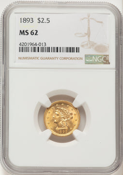 1893 $2.50 Liberty Quarter Eagle NGC MS62