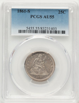 1861-S 25C Seated Quarter PCGS AU55 1861-S 25C Seated Quarter PCGS AU55