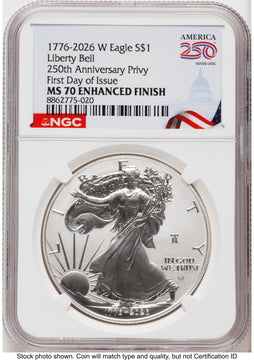 2026-W Enhanced Silver Eagle 1 oz FDI America 250 Congress Building Label NGC MS70 2026-W Enhanced Silver Eagle 1 oz FDI America 250 Congress Building Label NGC MS70
