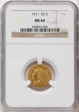 1911 $2.50 Indian Quarter Eagle NGC MS64 1911 $2.50 Indian Quarter Eagle NGC MS64