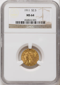 1911 $2.50 Indian Quarter Eagle NGC MS64 1911 $2.50 Indian Quarter Eagle NGC MS64