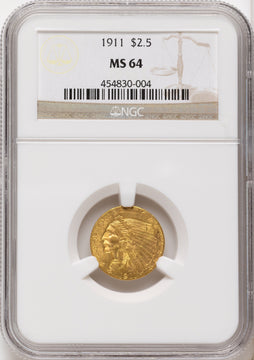 1911 $2.50 Indian Quarter Eagle NGC MS64 1911 $2.50 Indian Quarter Eagle NGC MS64