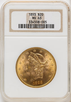 1893 $20 Liberty Double Eagle NGC MS63 1893 $20 Liberty Double Eagle NGC MS63