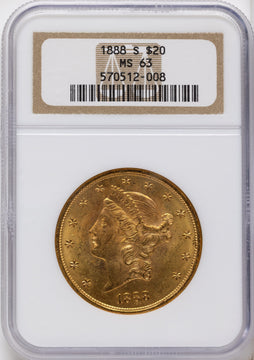 1888-S $20 Liberty Double Eagle NGC MS63 1888-S $20 Liberty Double Eagle NGC MS63