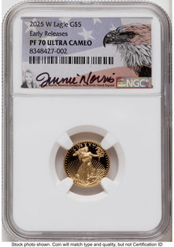 2025-W Proof Gold Eagle 1.85 oz ER Jennie Eagle Flag NGC PF70 Norris 2025-W Proof Gold Eagle 1.85 oz ER Jennie Eagle Flag NGC PF70 Norris