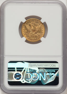1873 $5 Closed 3 Liberty Half Eagle NGC AU55