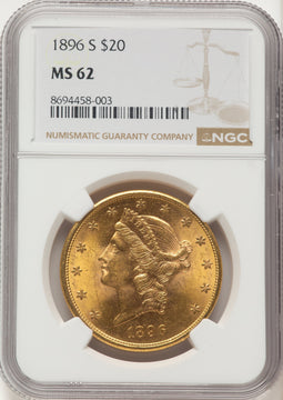 1896-S $20 Liberty Double Eagle NGC MS62 1896-S $20 Liberty Double Eagle NGC MS62