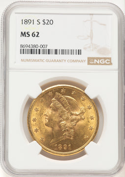 1891-S $20 Liberty Double Eagle NGC MS62 1891-S $20 Liberty Double Eagle NGC MS62