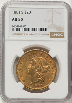 1861-S $20 Liberty Double Eagle NGC AU50