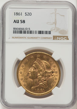 1861 $20 Liberty Double Eagle NGC AU58 1861 $20 Liberty Double Eagle NGC AU58