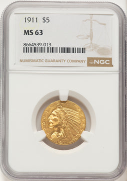 1911 $5 Indian Half Eagle NGC MS63