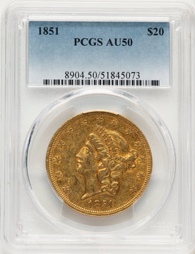 1851 $20 Liberty Double Eagle PCGS AU50