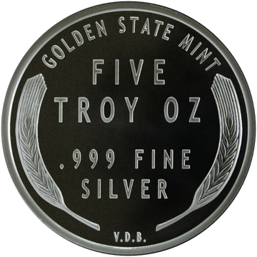 5 OZ SILVER ROUND LINCOLN WHEAT CENT DESIGN GOLDEN STATE MINT