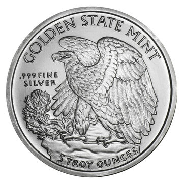 5 OZ SILVER ROUND WALKING LIBERTY DESIGN GOLDEN STATE MINT