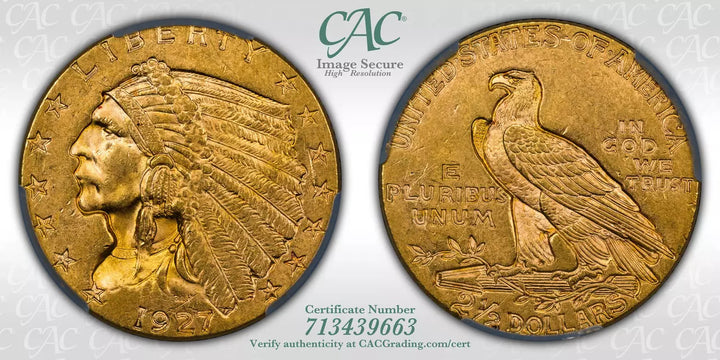 1927 $2.50 Indian Quarter Eagle CACG MS62