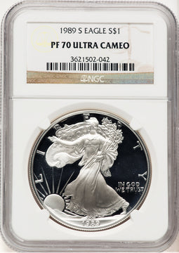 1989-S Proof Silver Eagle 1 oz Brown Label NGC PF70