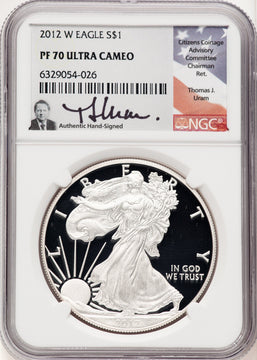 2012-W Proof Silver Eagle 1 oz Thomas Uram NGC PF70