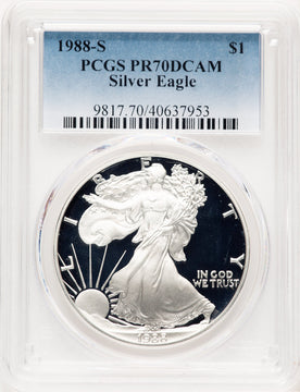 1988-S Proof Silver Eagle 1 oz Blue Gradient PCGS PR70
