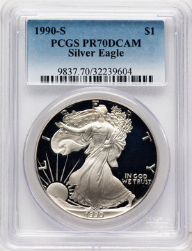 1990-S Proof Silver Eagle 1 oz Blue Gradient PCGS PR70