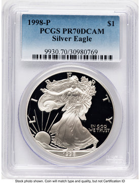1998-P Proof Silver Eagle 1 oz Blue Gradient PCGS PR70