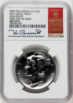 2017-W Palladium Eagle 1 oz PL FDI Kenneth Bressett Red Book NGC MS70