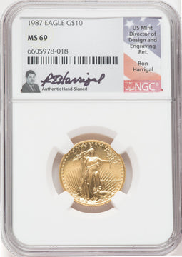 1987 Gold Eagle 1/4 oz Ron Harrigal NGC MS69
