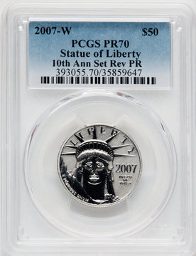 2007-W Reverse Proof Platinum Eagle 1/2 oz Blue Gradient PCGS PR70