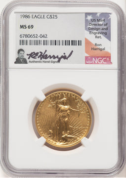 1986 Gold Eagle 1/2 oz Ron Harrigal NGC MS69