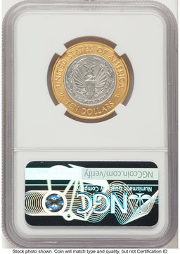 2000-W $10 Library of Congress Bi-Metallic Gold 0.2509 oz and Platinum 0.2509 oz Brown Label Modern Issues NGC MS70