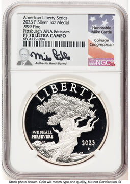 2023-P Silver American Liberty High Relief Medal Pittsburgh ANA Mike Castle Medals and Tokens NGC MS70 (763940030)